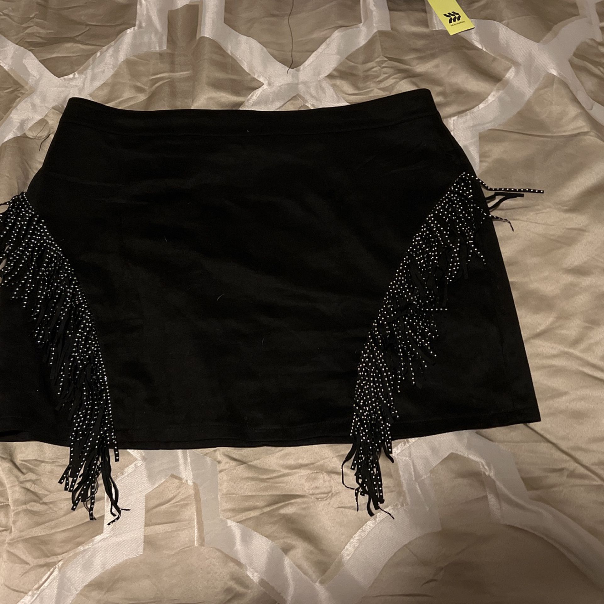 Plus Size Faux Suede Western Studded Fringe Skirt 
