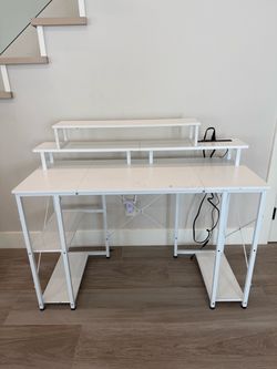 White Computer / Gaming Desk with Monitor Riser – For Sale