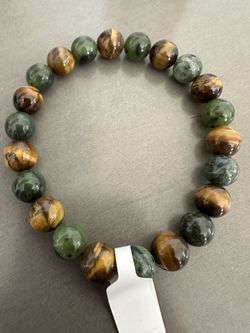 New, Men’s Jade And Tiger Eye Stone Bracelet. Several Sizes To Fit Everyone.