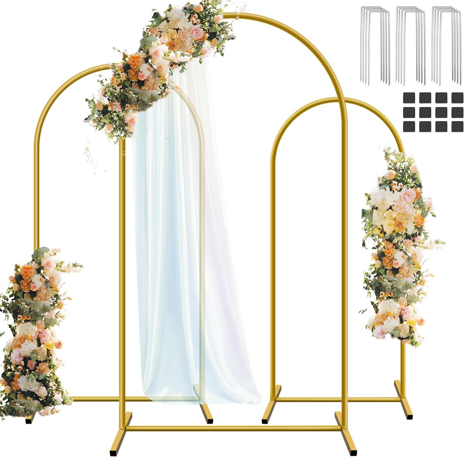 Hemmotop Metal Arch Backdrop Stand Set Of 3, 6 Ft/ 5 Ft/ 4 Ft Party Arch Stands For Wedding, Birthday, Baby Shower, Bridal Shower - Balloon Arched Fra
