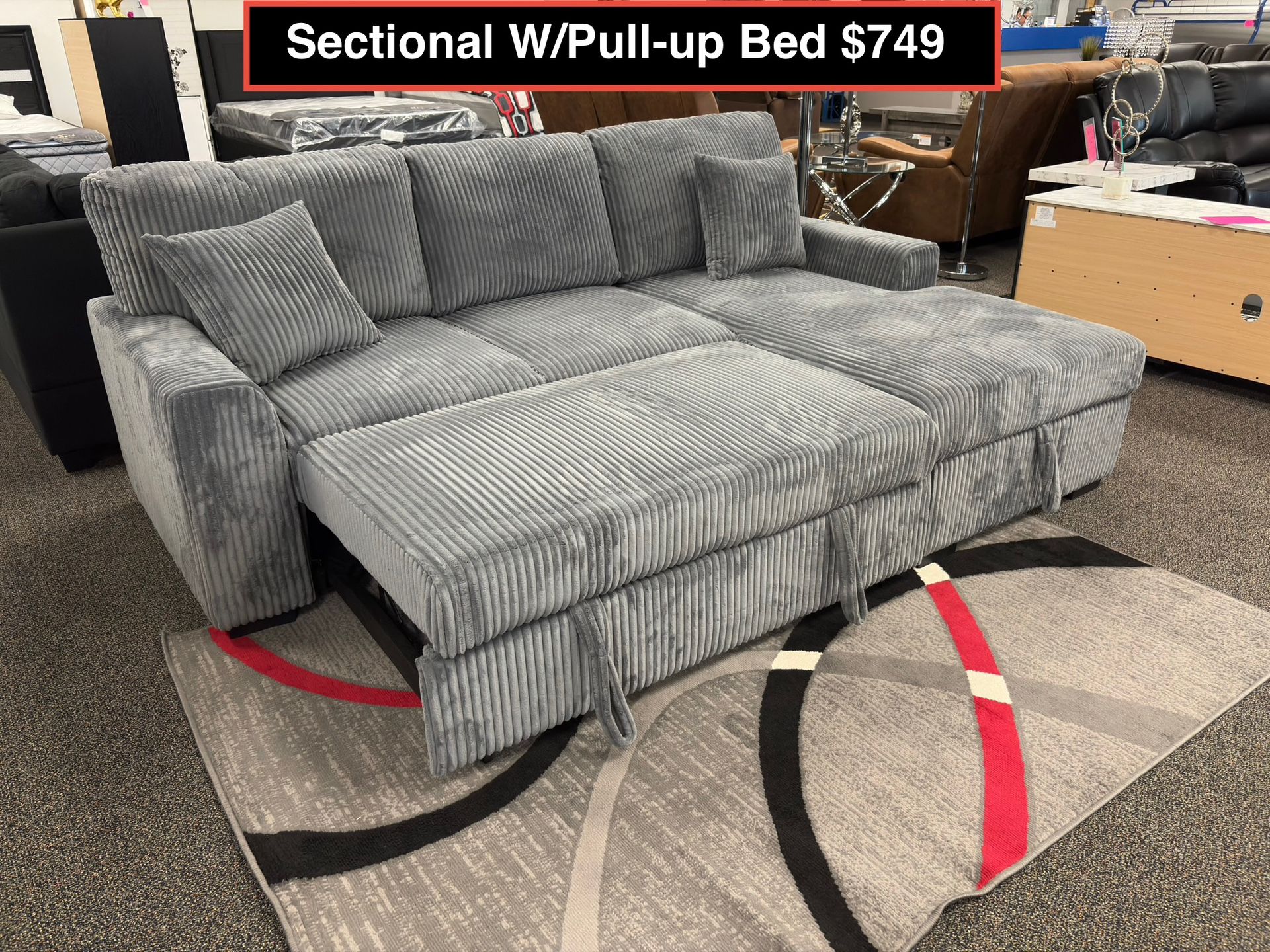 STORE CLOSING !!! New Sectional With Pull Up Bed And Storage