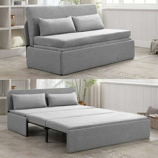 NEW - Pull Out Sofa Bed, Convertible Sleeper Sofa Queen with Mattress, Loveseat Pull Out Couch Bed with 2 Cushions for Small Place/Apartment/Office, L