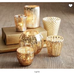*NEW* Pottery Barn- Eclectic Mercury Glass Votive Holders, Set Of 6 - Gold (5 sets of 6)