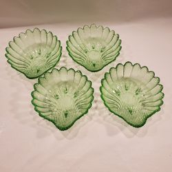 Set of four light Green Scallop Shell Dishes