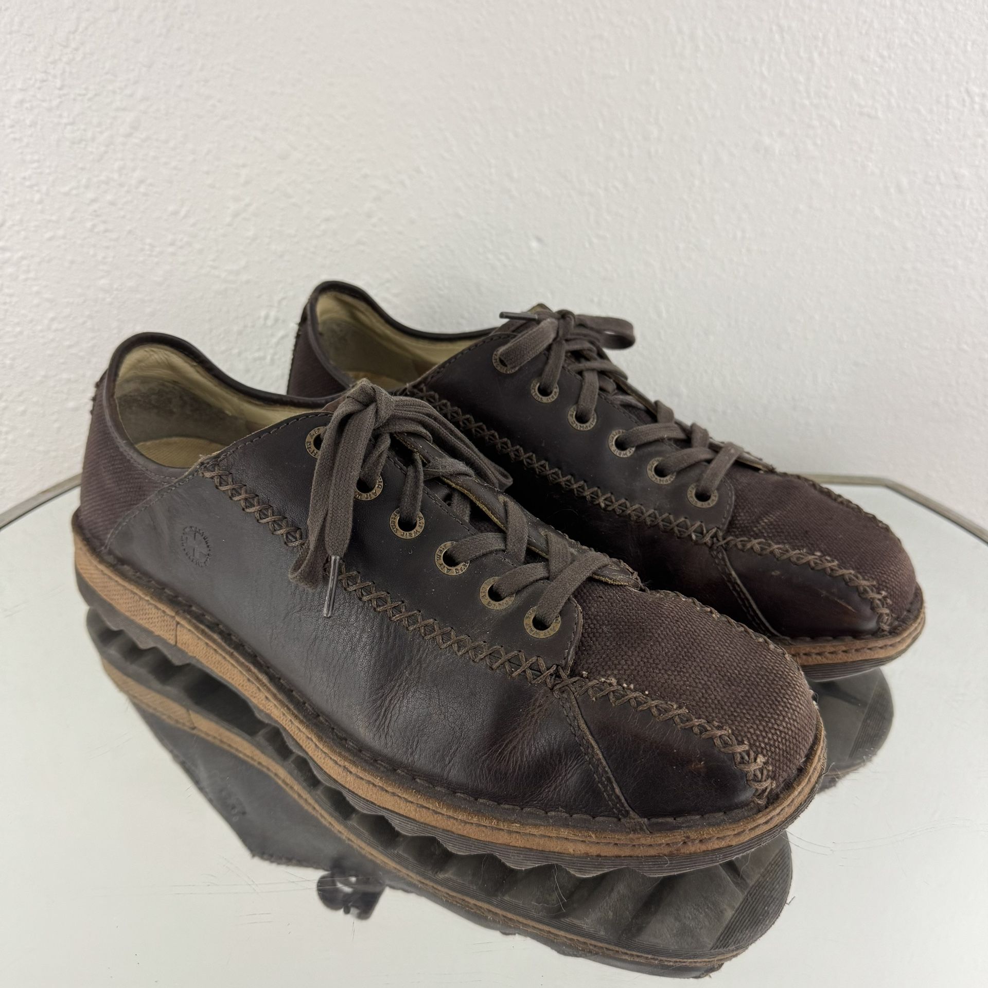 DR. MARTENS Mens Dark Brown Leather Cross Stitch Casual Lace Up Oxford Sneakers