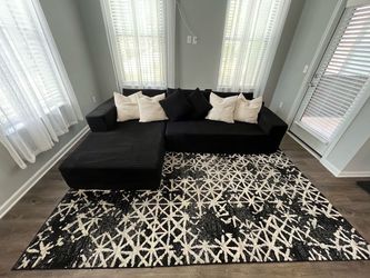 Black Fabric Sectional Sofa with Chaise