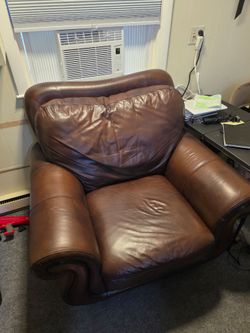 Brown Leather Oversized Armchair w/ ottoman