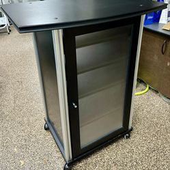 Solidly built Audio/visual tower Cabinet with frosted glass door And 5 Shelves 