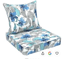 Outdoor Cushions in Blue & Gray Floral. New