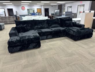 Black Oversized Sectional Sofa with Double Chaise