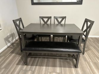 Black And Grey Dinette With Bench 6 Piece 