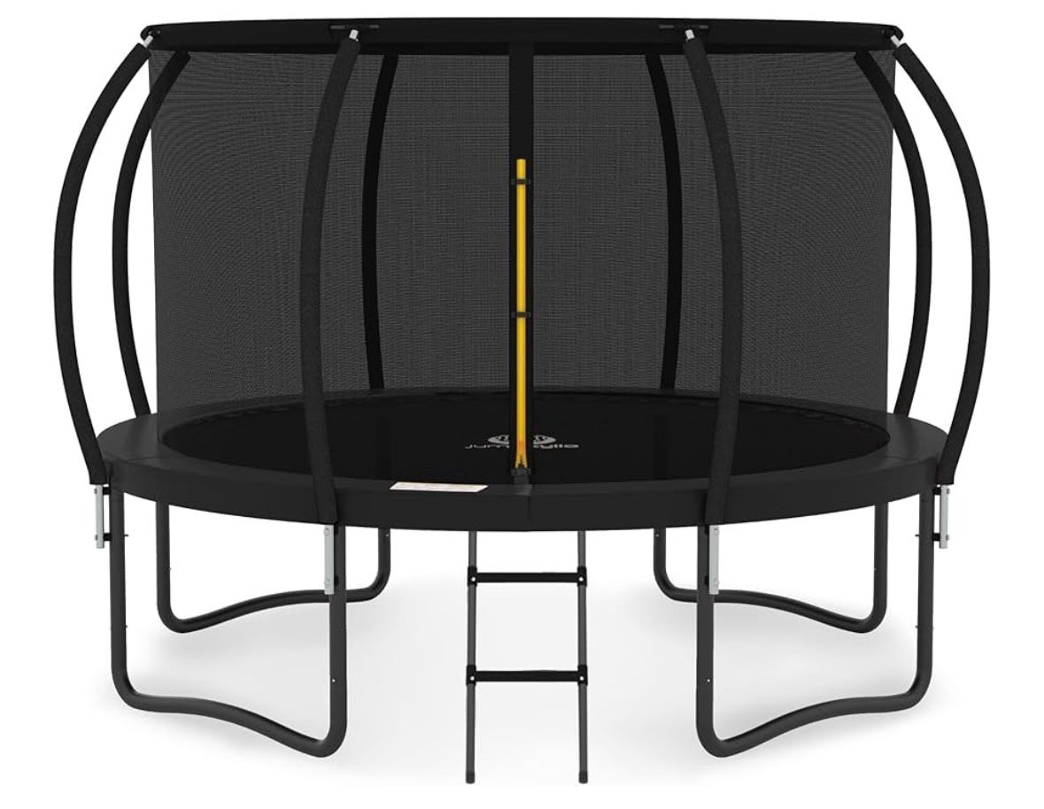 JUMPZYLLA Trampoline Outdoor 10FT with Enclosure and Ladder, ASTM Approved Recreational Trampoline for Kids and Adults, Anti-R