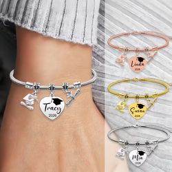Personalized Bracelet with Cap & Heart Pendant Suitable for Graduation