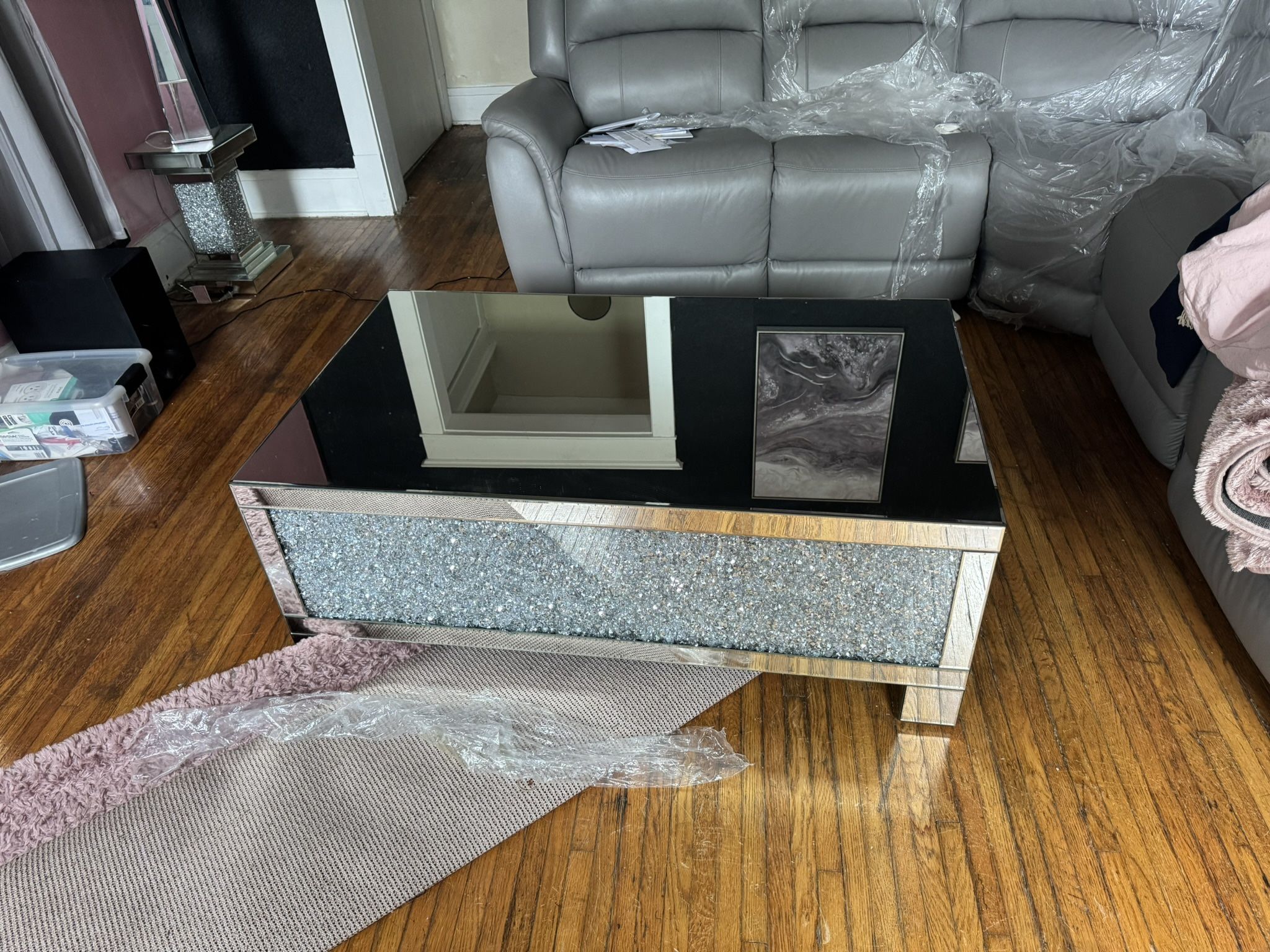 Glass Diamond Table & Fire Place