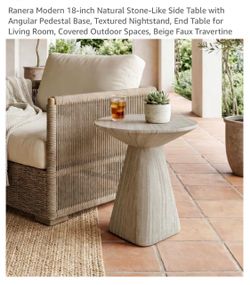 Faux Beige Travertine Modern Side Table