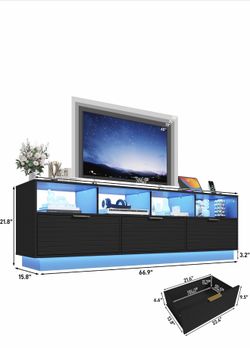 Black TV Stand with LED Lights and Drawers
