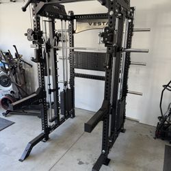 PRO SERIES Ultimate 3-1 Half Rack Functional Trainer w/Smith Machine Bar | 400lb Stack | Gym Equipment | Fitness | Commercial | Squat Rack 