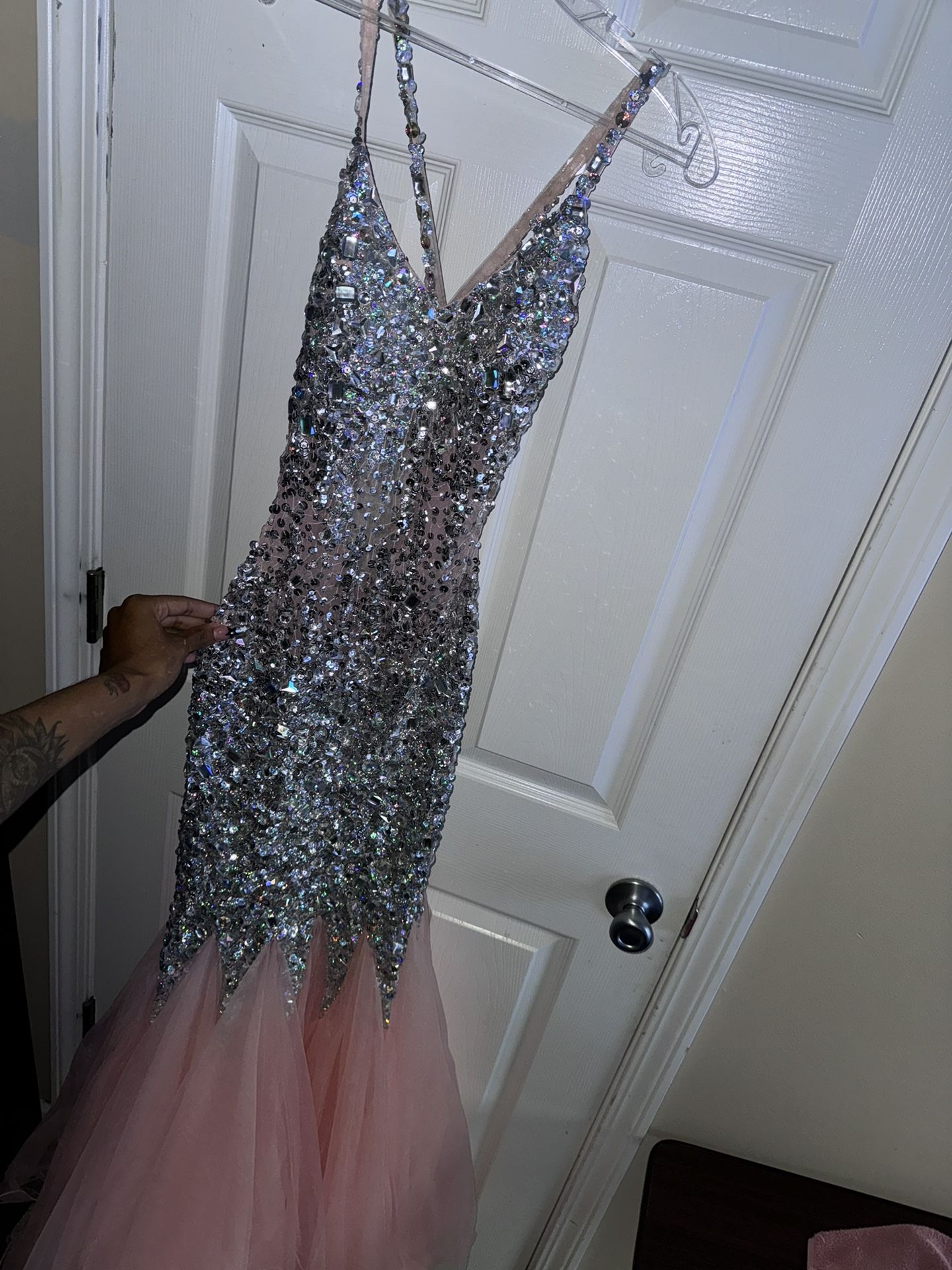 Pink Rhinestone Prom Dress