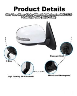 Passenger Side Mirror Replacement Fit for 2013-2020 Mitsubishi Outlander Car Rear View Mirror Side Mirrors Assembly Electric Adjustment, Electric Fold