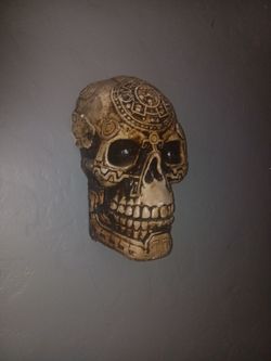 Decorative Resin Skull with Aztec Carvings and calendar