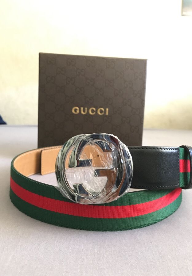 Mens Authentic Gucci belt sz 30 34 red green black interlocking