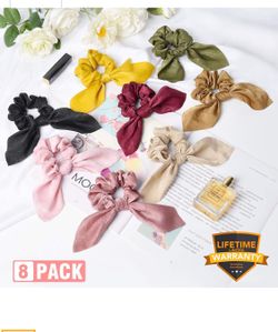 Hair-Scarf-Scrunchies for Girl/Women - (8 Pack) Hair Ribbon Scrunchie Silk ,Cute Hair Scarves for Ponytails ,Bow Scrunchies for Hair Chiffon Soft Ela