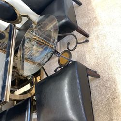2 Black Leather Chairs And Antique End Table 