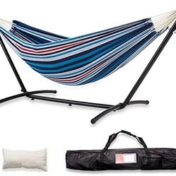 HITASION Double Hammock with Stand Included 2 Person Heavy Duty Portable Hammocks for Outside with Carrying Bag and Pillow Indoor Outdoor Garden Yard 