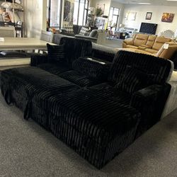 Black Jumbo Corduroy Sectional 