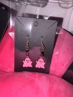 Pink Ghost Halloween Earrings – Handmade Glass Bead