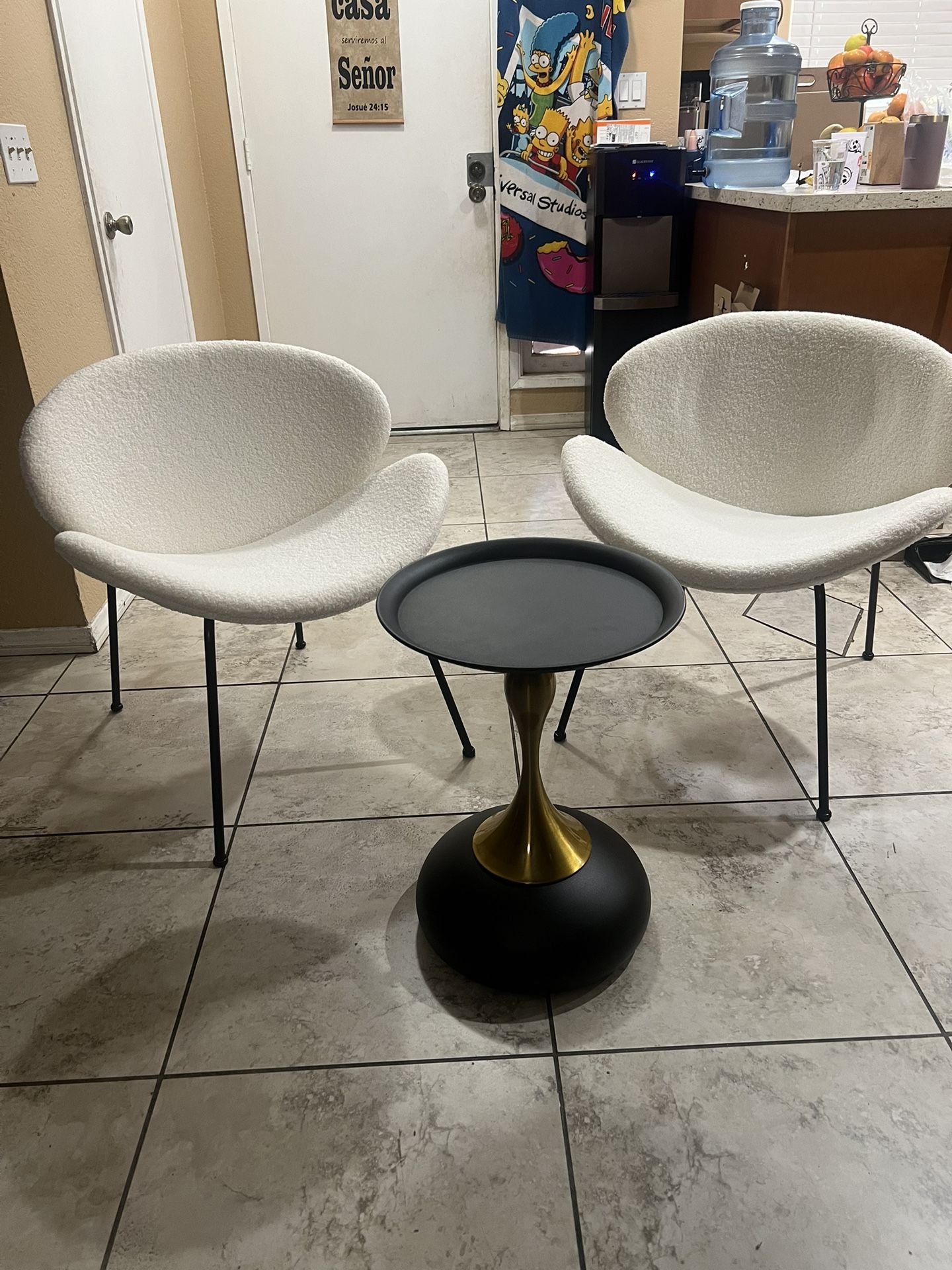 2 Dining Chairs With Modern Round Side Table 