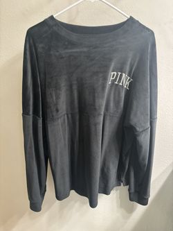 PINK Victoria Secret Velour Varsity Crew Top Logo Back LOVE PINK 