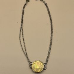 Vintage Double Chain Choker With Yellow Pendant