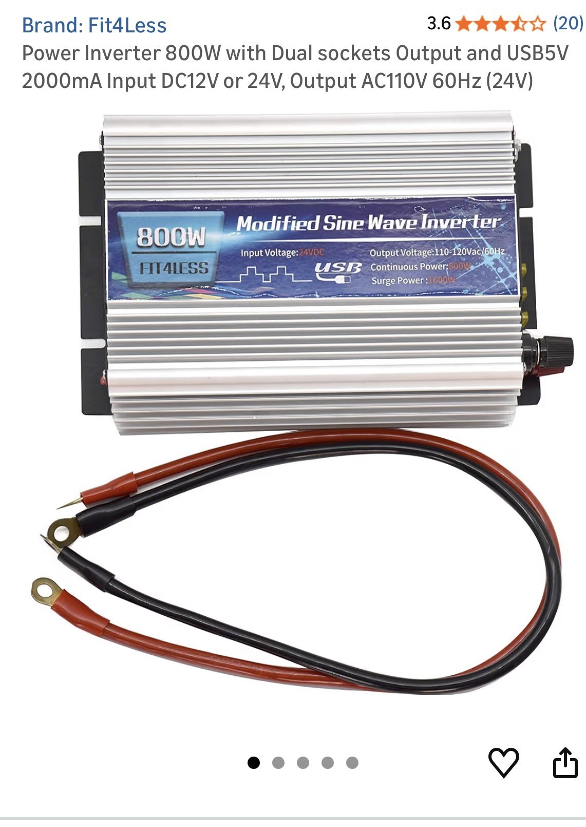 Power Inverter 800W with Dual sockets Output and USB5V 2000mA