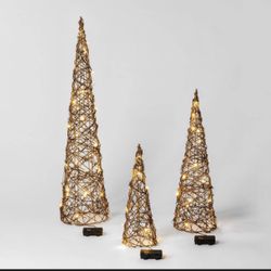 3ct Christmas LED cone rattan trees