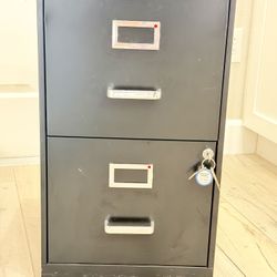 Used-18" Deep 2 Drawer Letter Width Vertical File Cabinet, Black with Lock! $35.