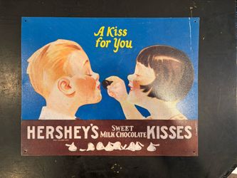 Hershey's Kisses "A Kiss For You" Metal Sign 1999 Boy & Girl 12x16