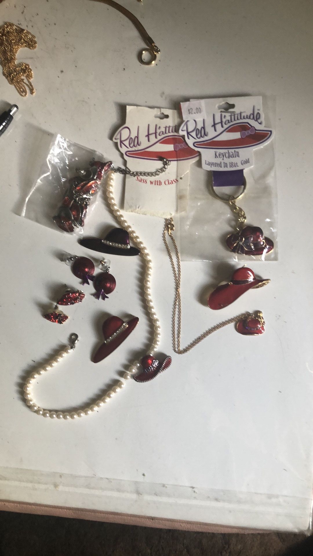 BUNDLE OF RED HATS JEWELRY/keychain /charms