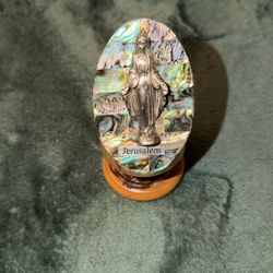 Vintage Jerusalem Mother of Pearl Standing Icon – Virgin Mary (Miraculous Medal)