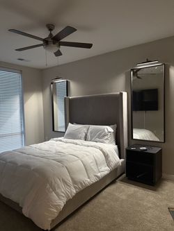 Modern Upholstered Queen Bed Frame – Only 1 Year Old