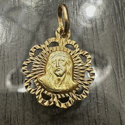 Solid 14k Yellow Gold Jesus Virgin Mary Double-Sided Pendant Beautiful New