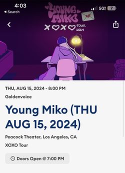 Young Miko Peacock Theater (2 Tickets)