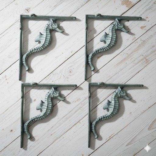 New! {Set of 4} 7.75" Seahorse Shelf Brackets Coastal Nautical | PU in Kendall or Winter Sgs FL
