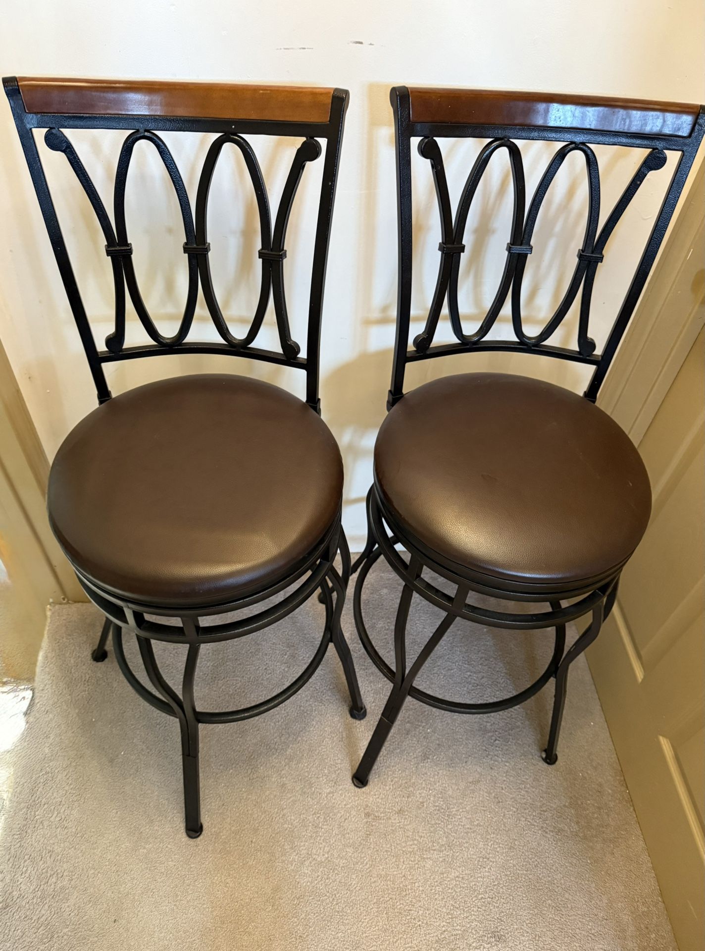 Pair of Swivel Bar Stools – Metal Frame with Padded Seats