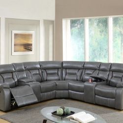 New Gray Sectional Sofa Couch Recliner 