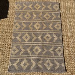 Brown Beige Geometric Wool Throw Scatter Rug Brown Beige Reversible Boho Minimalist Neutral Modern