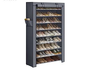 SONGMICS 10-Tier Shoe Rack w/ Cover Storage Cabinet for 40-50 Pairs - Gray