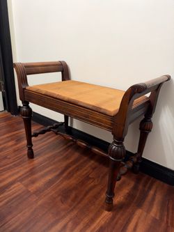 Vintage Carved Wood Vanity Bench