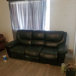Black Vinyl Recliner ON BOTH Ends - 3 Piece Maroon Sectional Couch