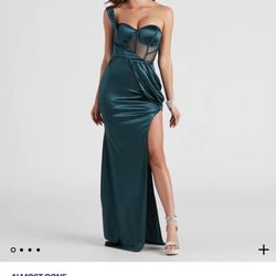 One-Shoulder Satin Corset Windsor Dress